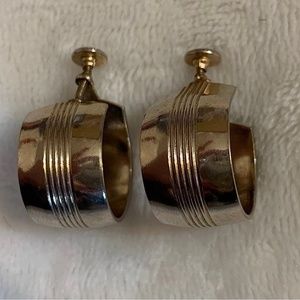 1970s Vintage Gold Wide Clip On Hoop Earrings